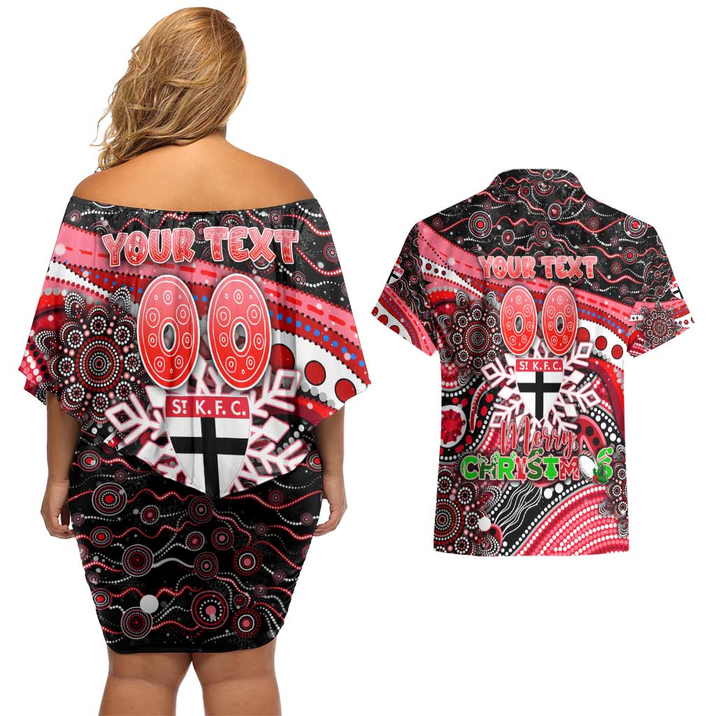 Merry Christmas AFL Saints Couples Matching Off Shoulder Short Dress and Hawaiian Shirt Aboriginal Santa Football Mascot