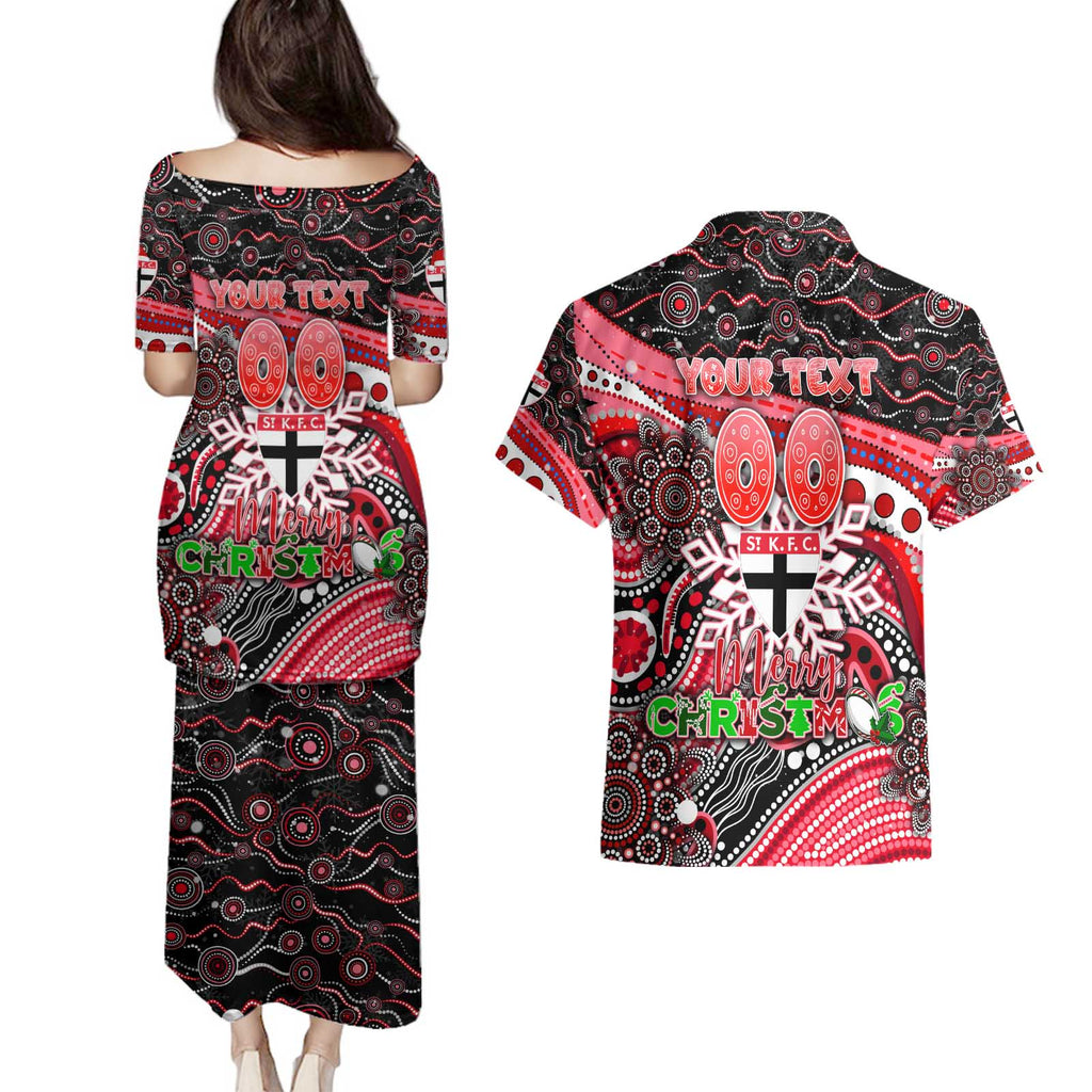 Merry Christmas AFL Saints Couples Matching Puletasi and Hawaiian Shirt Aboriginal Santa Football Mascot
