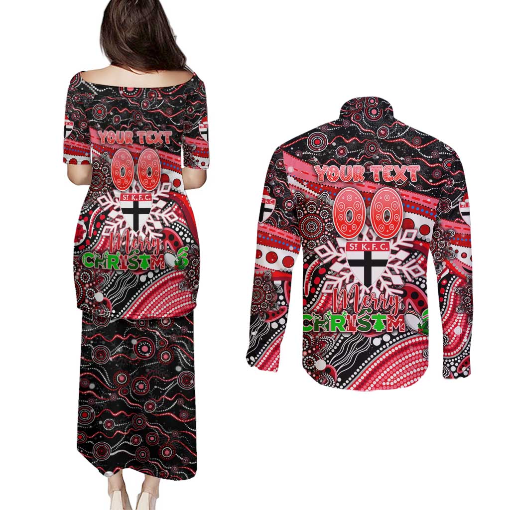 Merry Christmas AFL Saints Couples Matching Puletasi and Long Sleeve Button Shirt Aboriginal Santa Football Mascot