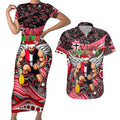 Merry Christmas AFL Saints Couples Matching Short Sleeve Bodycon Dress and Hawaiian Shirt Aboriginal Santa Football Mascot