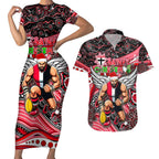 Merry Christmas AFL Saints Couples Matching Short Sleeve Bodycon Dress and Hawaiian Shirt Aboriginal Santa Football Mascot
