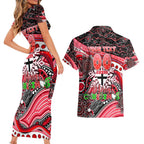 Merry Christmas AFL Saints Couples Matching Short Sleeve Bodycon Dress and Hawaiian Shirt Aboriginal Santa Football Mascot