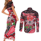 Merry Christmas AFL Saints Couples Matching Short Sleeve Bodycon Dress and Long Sleeve Button Shirt Aboriginal Santa Football Mascot