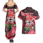 Merry Christmas AFL Saints Couples Matching Summer Maxi Dress and Hawaiian Shirt Aboriginal Santa Football Mascot