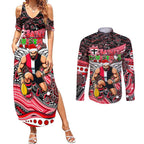 Merry Christmas AFL Saints Couples Matching Summer Maxi Dress and Long Sleeve Button Shirt Aboriginal Santa Football Mascot