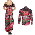Merry Christmas AFL Saints Couples Matching Summer Maxi Dress and Long Sleeve Button Shirt Aboriginal Santa Football Mascot