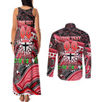 Merry Christmas AFL Saints Couples Matching Tank Maxi Dress and Long Sleeve Button Shirt Aboriginal Santa Football Mascot
