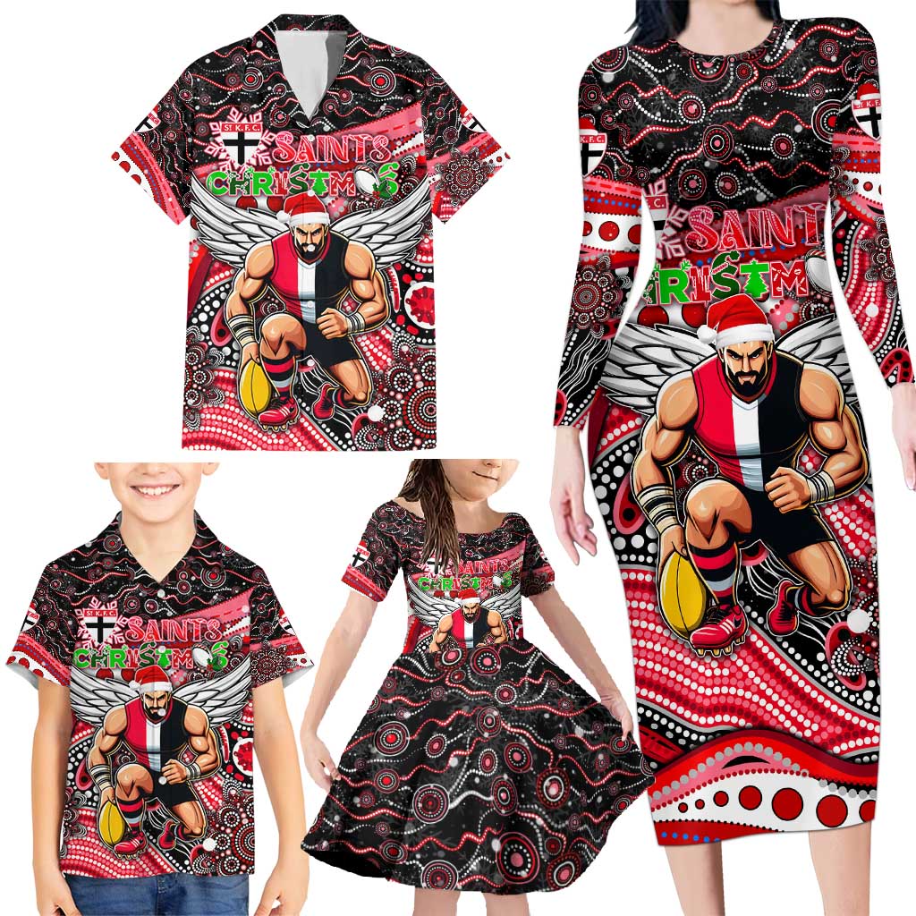 Merry Christmas AFL Saints Family Matching Long Sleeve Bodycon Dress and Hawaiian Shirt Aboriginal Santa Football Mascot