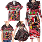 Merry Christmas AFL Saints Family Matching Long Sleeve Bodycon Dress and Hawaiian Shirt Aboriginal Santa Football Mascot