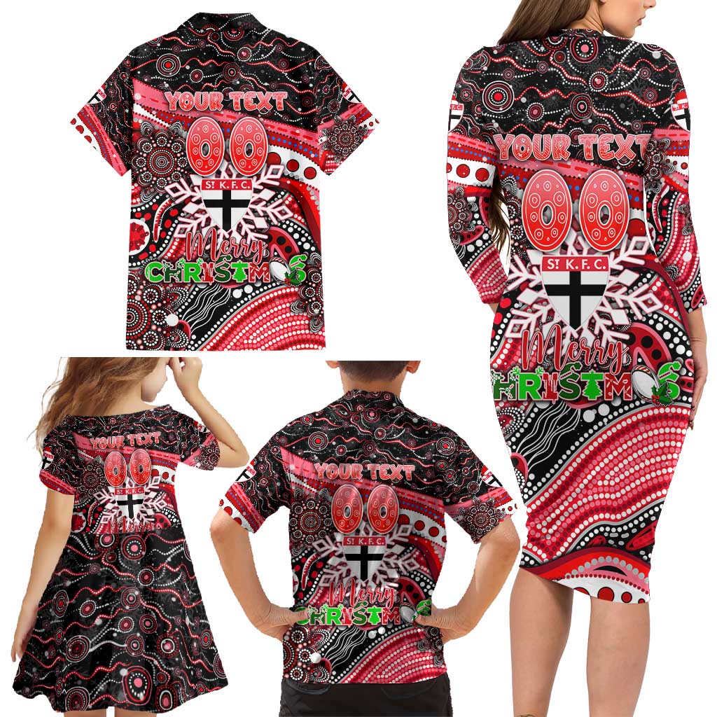 Merry Christmas AFL Saints Family Matching Long Sleeve Bodycon Dress and Hawaiian Shirt Aboriginal Santa Football Mascot