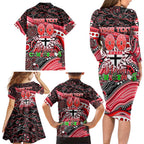 Merry Christmas AFL Saints Family Matching Long Sleeve Bodycon Dress and Hawaiian Shirt Aboriginal Santa Football Mascot