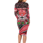 Merry Christmas AFL Saints Family Matching Long Sleeve Bodycon Dress and Hawaiian Shirt Aboriginal Santa Football Mascot