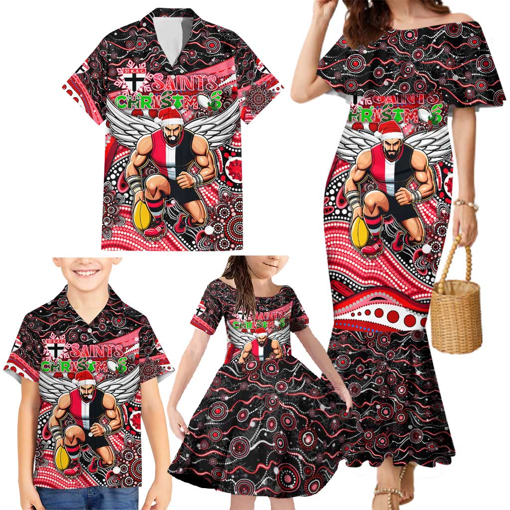Merry Christmas AFL Saints Family Matching Mermaid Dress and Hawaiian Shirt Aboriginal Santa Football Mascot