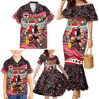 Merry Christmas AFL Saints Family Matching Mermaid Dress and Hawaiian Shirt Aboriginal Santa Football Mascot