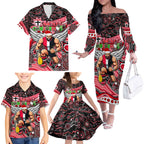 Merry Christmas AFL Saints Family Matching Off The Shoulder Long Sleeve Dress and Hawaiian Shirt Aboriginal Santa Football Mascot
