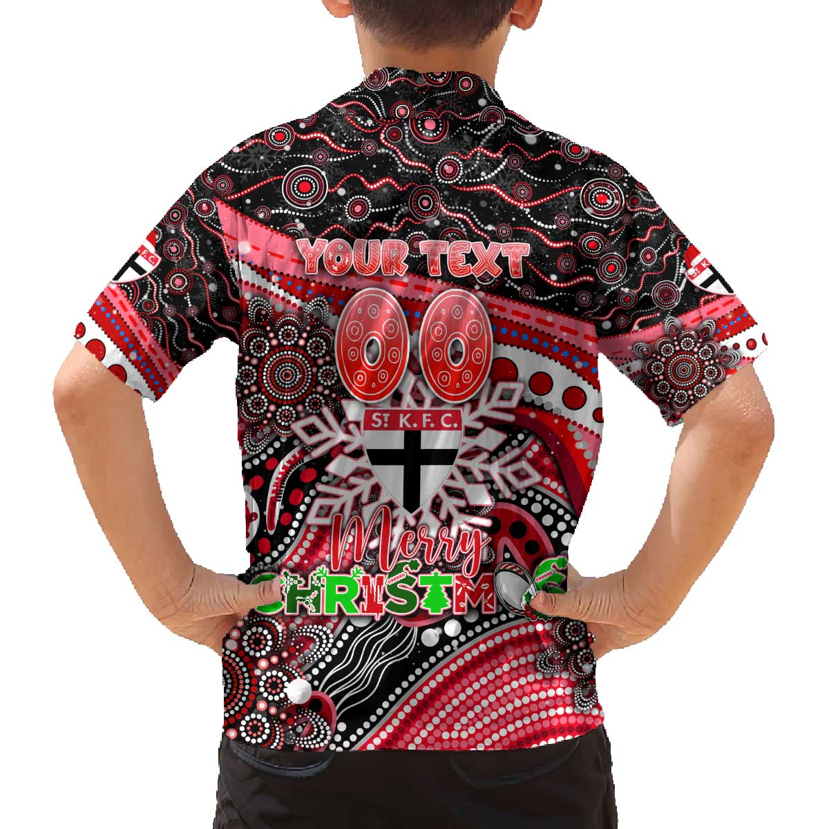 Merry Christmas AFL Saints Family Matching Off The Shoulder Long Sleeve Dress and Hawaiian Shirt Aboriginal Santa Football Mascot