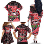 Merry Christmas AFL Saints Family Matching Off The Shoulder Long Sleeve Dress and Hawaiian Shirt Aboriginal Santa Football Mascot
