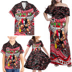 Merry Christmas AFL Saints Family Matching Off Shoulder Maxi Dress and Hawaiian Shirt Aboriginal Santa Football Mascot