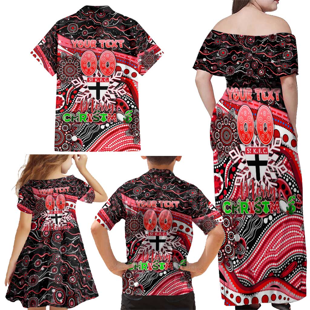 Merry Christmas AFL Saints Family Matching Off Shoulder Maxi Dress and Hawaiian Shirt Aboriginal Santa Football Mascot