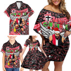 Merry Christmas AFL Saints Family Matching Off Shoulder Short Dress and Hawaiian Shirt Aboriginal Santa Football Mascot