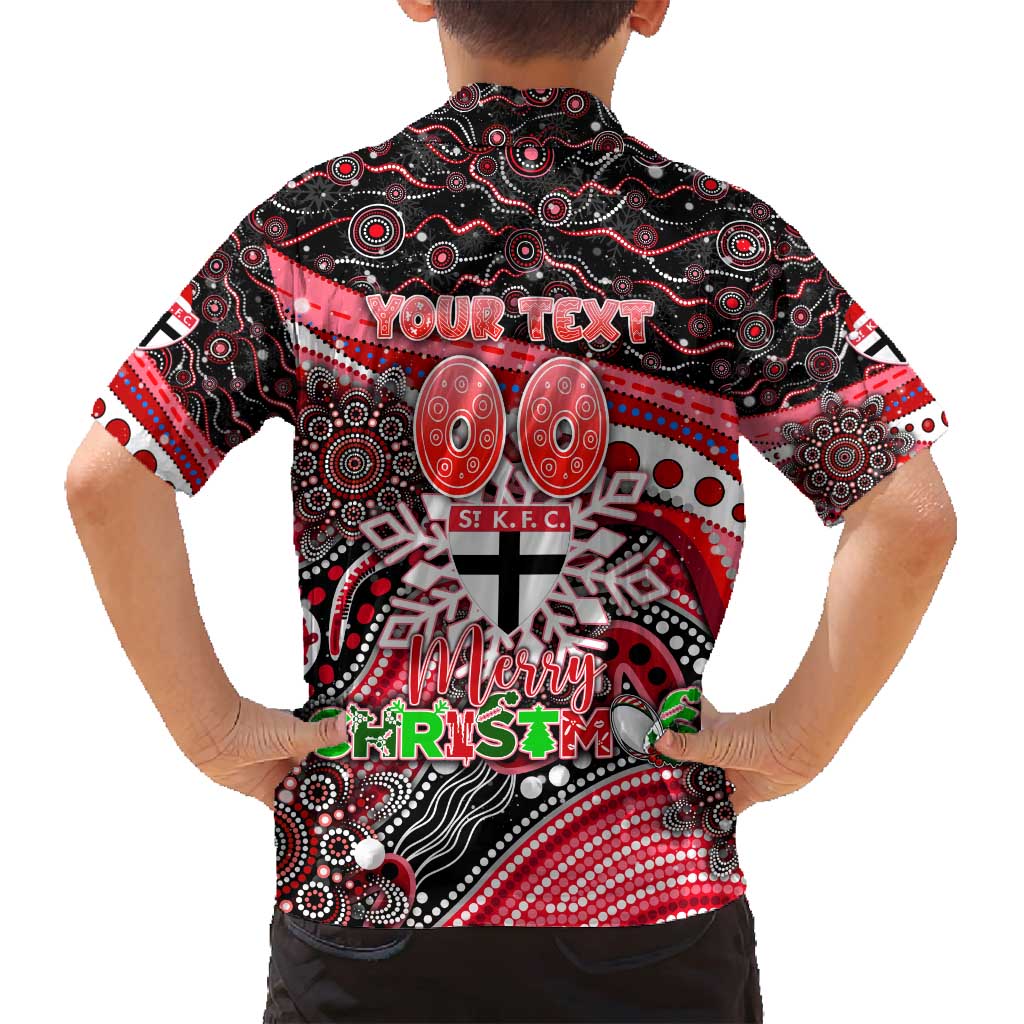 Merry Christmas AFL Saints Family Matching Off Shoulder Short Dress and Hawaiian Shirt Aboriginal Santa Football Mascot