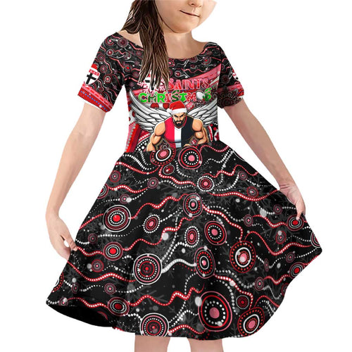 Merry Christmas AFL Saints Family Matching Off Shoulder Short Dress and Hawaiian Shirt Aboriginal Santa Football Mascot