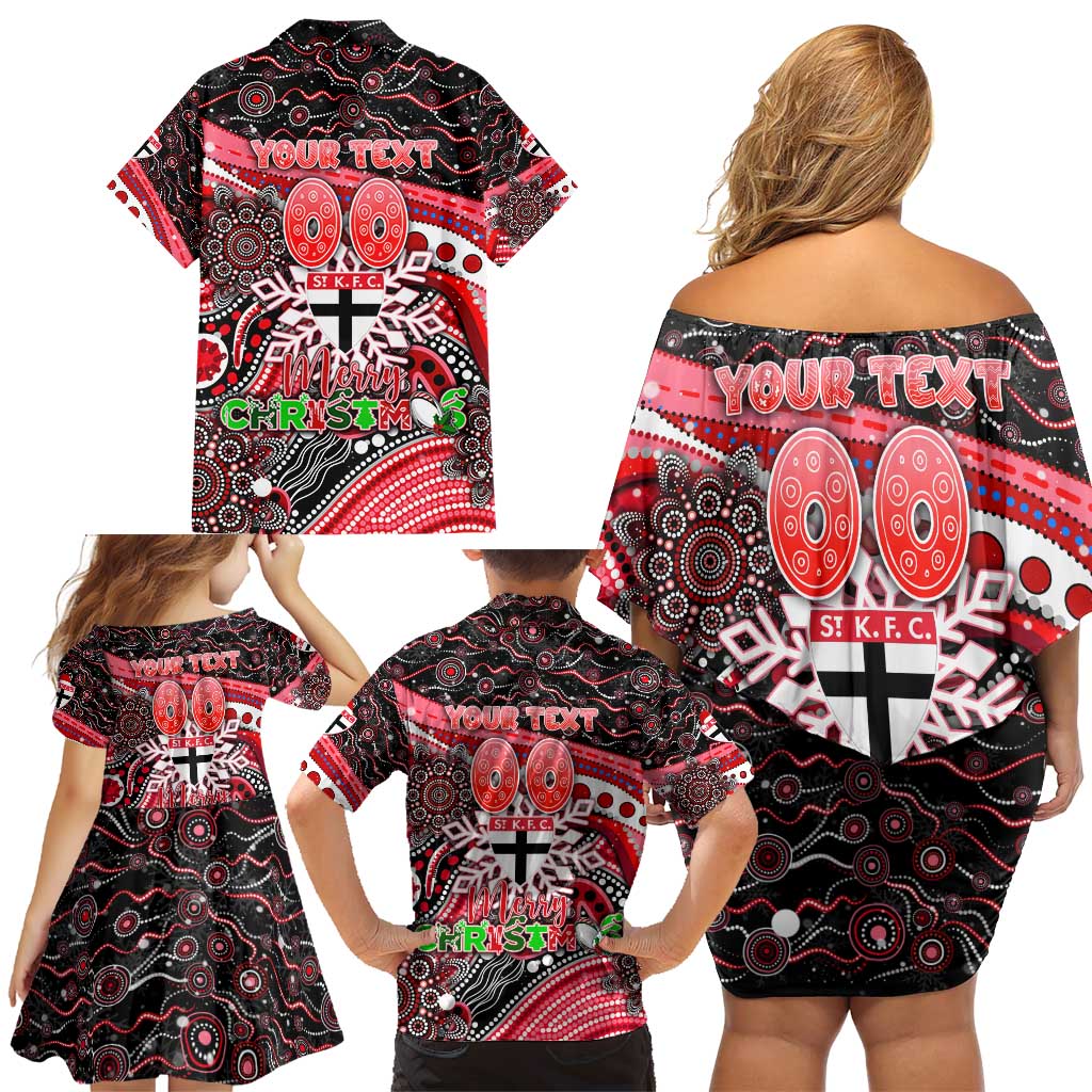 Merry Christmas AFL Saints Family Matching Off Shoulder Short Dress and Hawaiian Shirt Aboriginal Santa Football Mascot