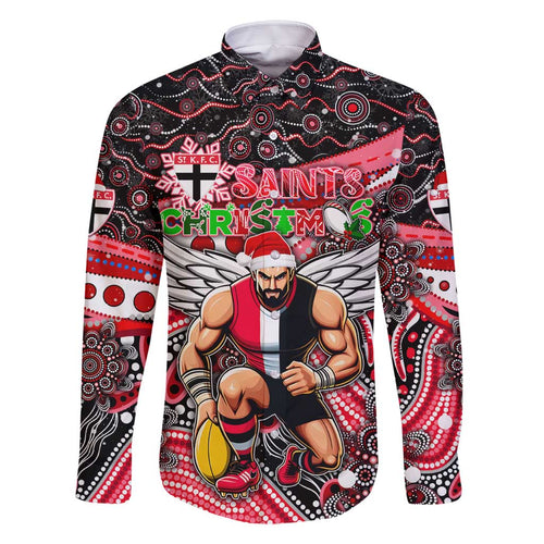Merry Christmas AFL Saints Family Matching Off Shoulder Short Dress and Hawaiian Shirt Aboriginal Santa Football Mascot