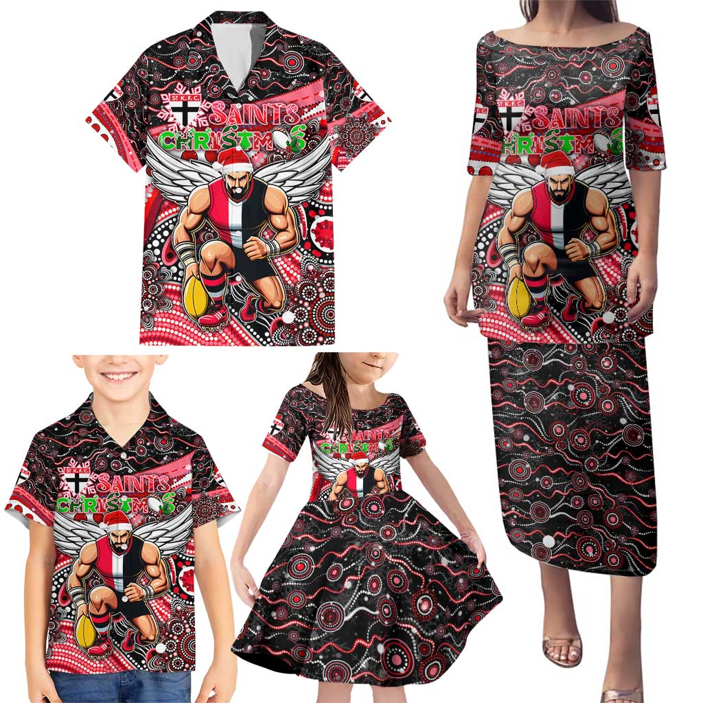 Merry Christmas AFL Saints Family Matching Puletasi and Hawaiian Shirt Aboriginal Santa Football Mascot