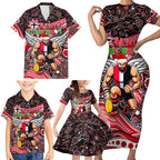 Merry Christmas AFL Saints Family Matching Short Sleeve Bodycon Dress and Hawaiian Shirt Aboriginal Santa Football Mascot