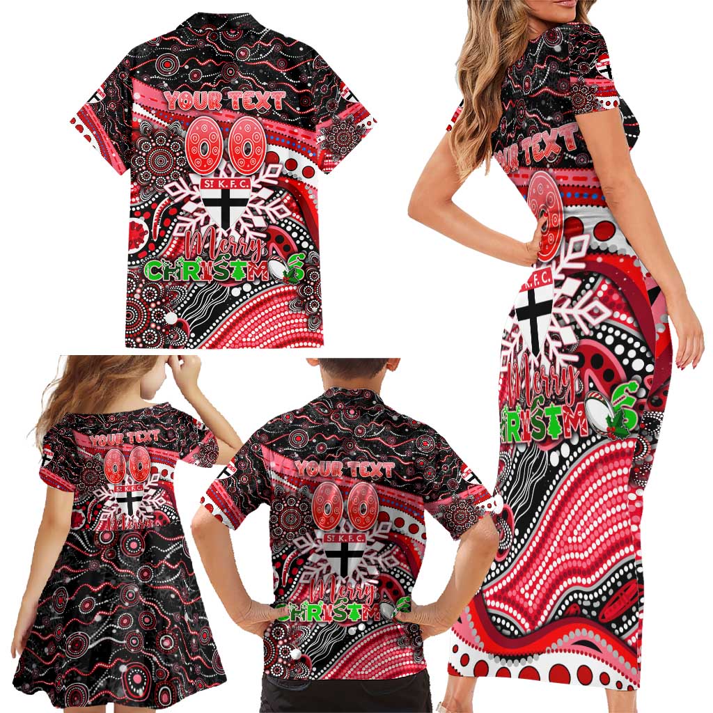 Merry Christmas AFL Saints Family Matching Short Sleeve Bodycon Dress and Hawaiian Shirt Aboriginal Santa Football Mascot
