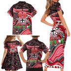 Merry Christmas AFL Saints Family Matching Short Sleeve Bodycon Dress and Hawaiian Shirt Aboriginal Santa Football Mascot