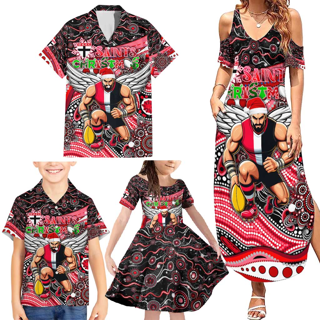 Merry Christmas AFL Saints Family Matching Summer Maxi Dress and Hawaiian Shirt Aboriginal Santa Football Mascot
