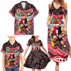 Merry Christmas AFL Saints Family Matching Summer Maxi Dress and Hawaiian Shirt Aboriginal Santa Football Mascot