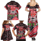 Merry Christmas AFL Saints Family Matching Summer Maxi Dress and Hawaiian Shirt Aboriginal Santa Football Mascot