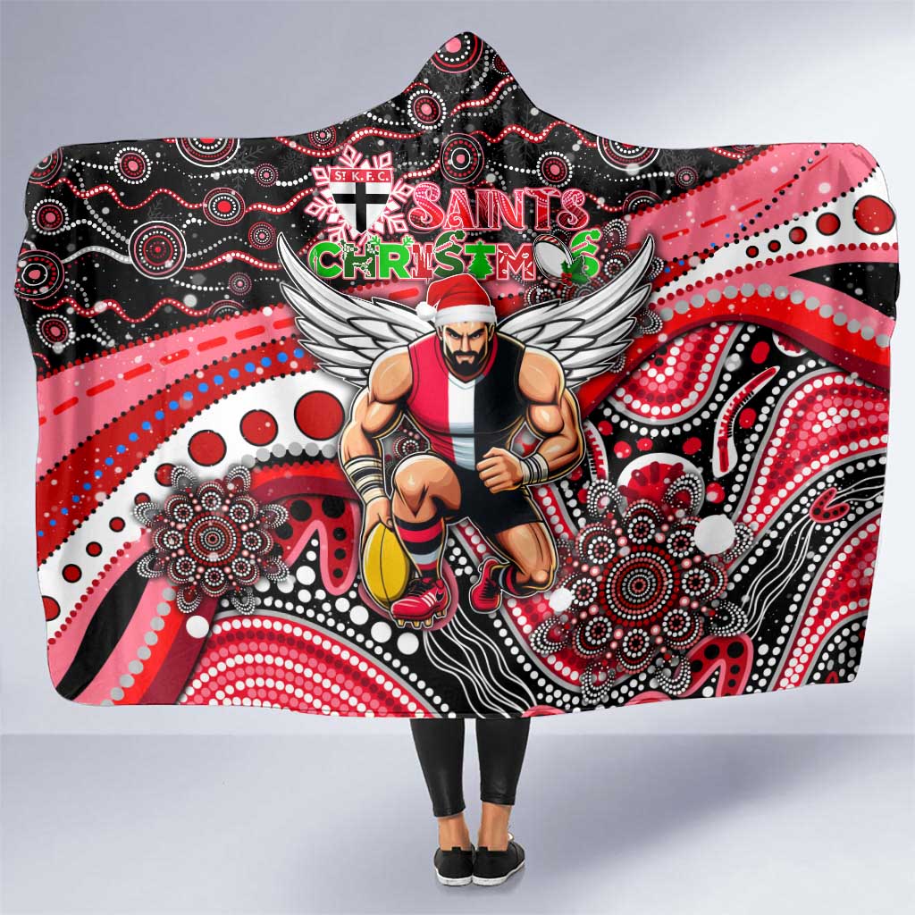 Merry Christmas AFL Saints Hooded Blanket Aboriginal Santa Football Mascot