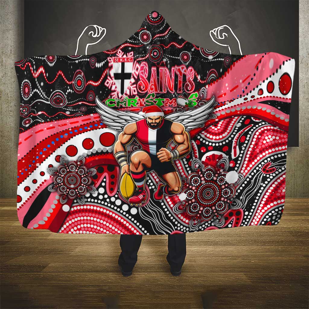 Merry Christmas AFL Saints Hooded Blanket Aboriginal Santa Football Mascot
