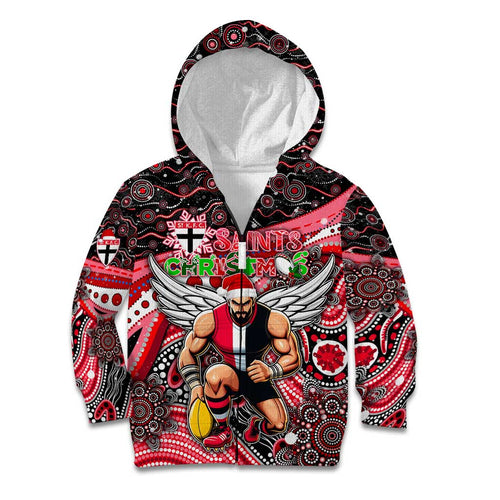 Merry Christmas AFL Saints Kid Hoodie Aboriginal Santa Football Mascot