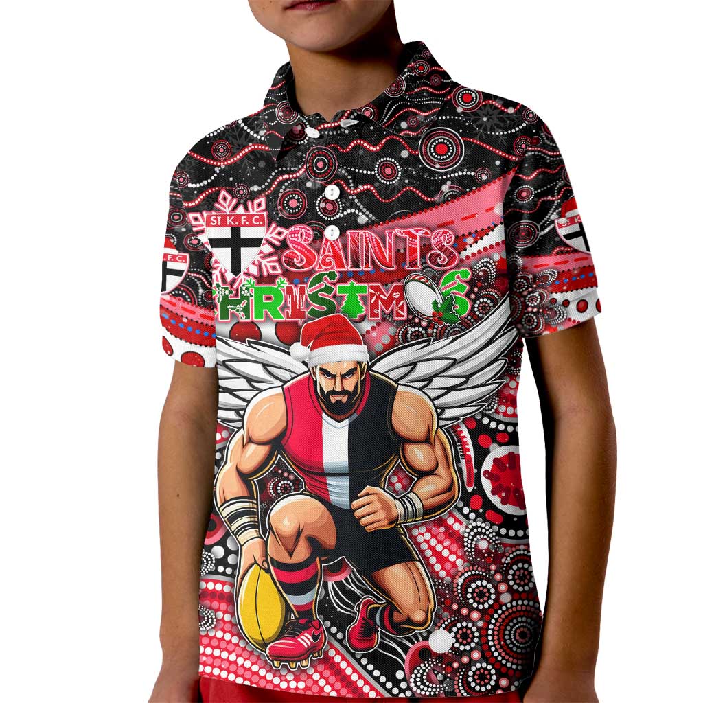 Merry Christmas AFL Saints Kid Polo Shirt Aboriginal Santa Football Mascot