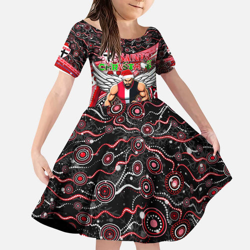Merry Christmas AFL Saints Kid Short Sleeve Dress Aboriginal Santa Football Mascot