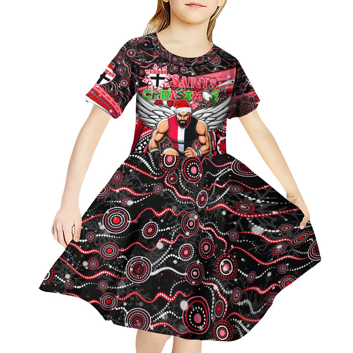 Merry Christmas AFL Saints Kid Short Sleeve Dress Aboriginal Santa Football Mascot