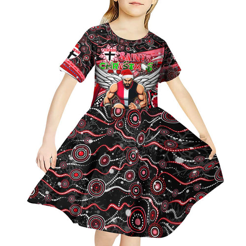 Merry Christmas AFL Saints Kid Short Sleeve Dress Aboriginal Santa Football Mascot