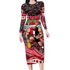 Merry Christmas AFL Saints Long Sleeve Bodycon Dress Aboriginal Santa Football Mascot