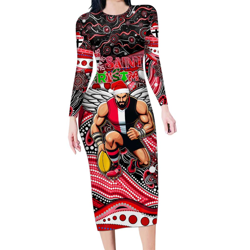 Merry Christmas AFL Saints Long Sleeve Bodycon Dress Aboriginal Santa Football Mascot