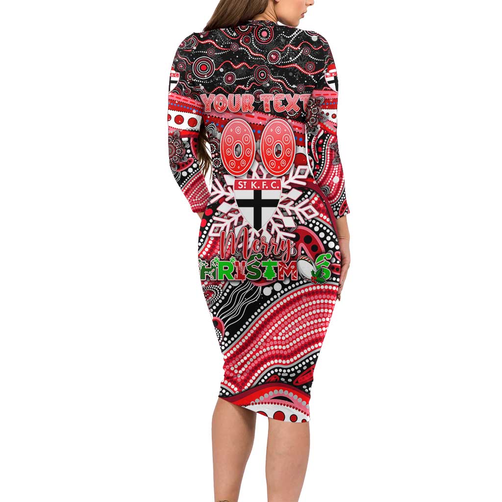 Merry Christmas AFL Saints Long Sleeve Bodycon Dress Aboriginal Santa Football Mascot
