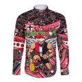 Merry Christmas AFL Saints Long Sleeve Button Shirt Aboriginal Santa Football Mascot