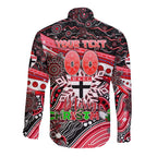 Merry Christmas AFL Saints Long Sleeve Button Shirt Aboriginal Santa Football Mascot