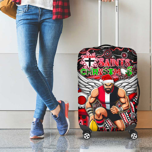 Merry Christmas AFL Saints Luggage Cover Aboriginal Santa Football Mascot