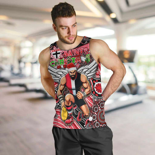 Merry Christmas AFL Saints Men Tank Top Aboriginal Santa Football Mascot