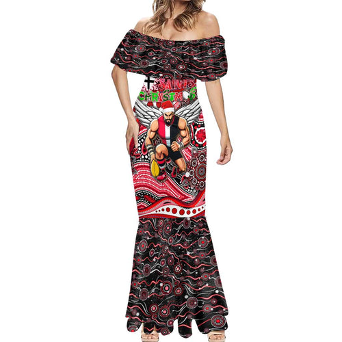 Merry Christmas AFL Saints Mermaid Dress Aboriginal Santa Football Mascot